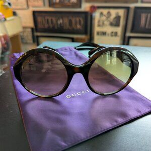 Gucci GG0797S Oversized Round Sunglasses Black Gold GG Logo w/ Dust Bag